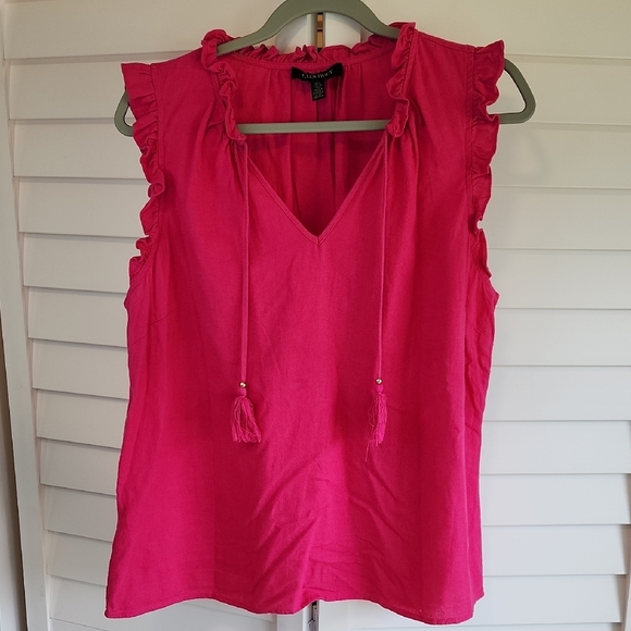 Ellen Tracy Pink Ruffled Tie Front Blouse - Picture 1 of 4